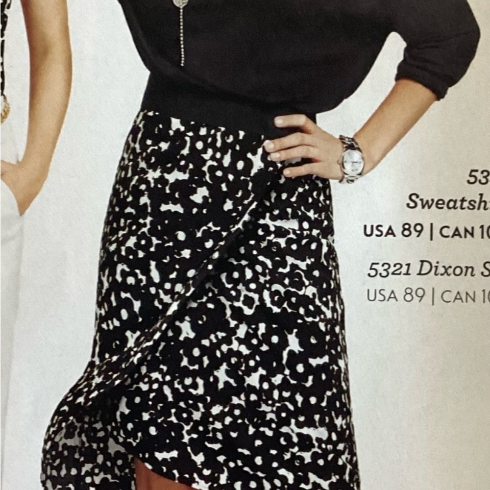 Cabi Dixon Black and White Midi Faux Wrap Skirt Size Medium